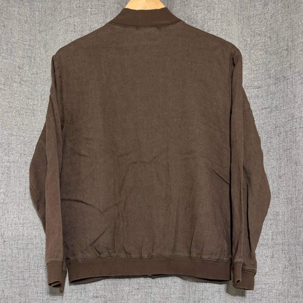 Chicos Design Jacket Women 1 Small Brown Linen Zip Up Bomber - Picture 2 of 5